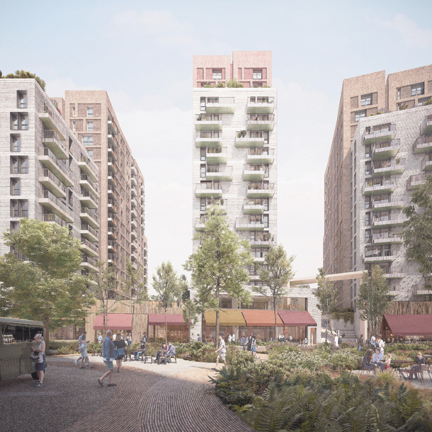 The green, communal space of the Landing development - LANTERN